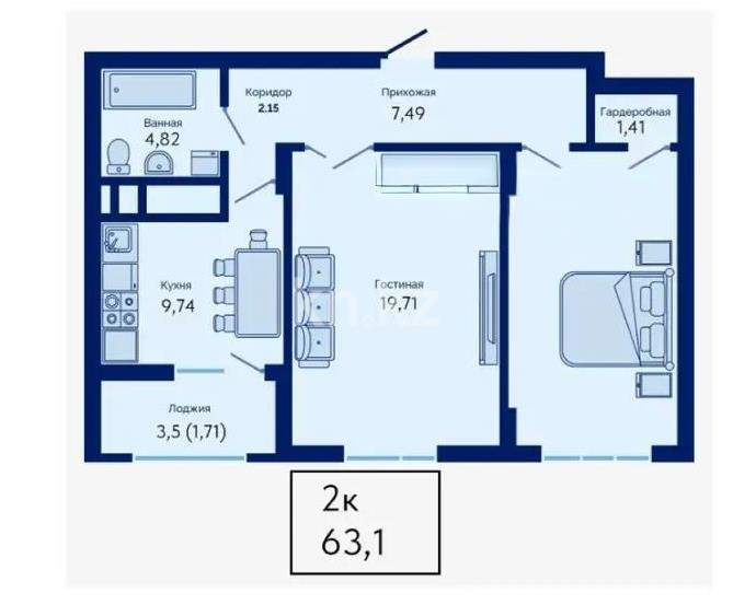 Продажа 2-комнатной квартиры, 63 м², пр. Туран, дом  89/3 стр - Продажа квартир в новостройках Астаны без посредников фото 1 из 1