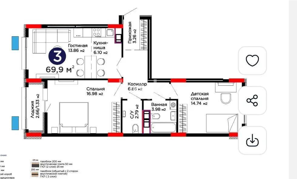 Продажа 3-комнатной квартиры, 70 м², ул. Бухар жырау, дом  31/1 в Астане