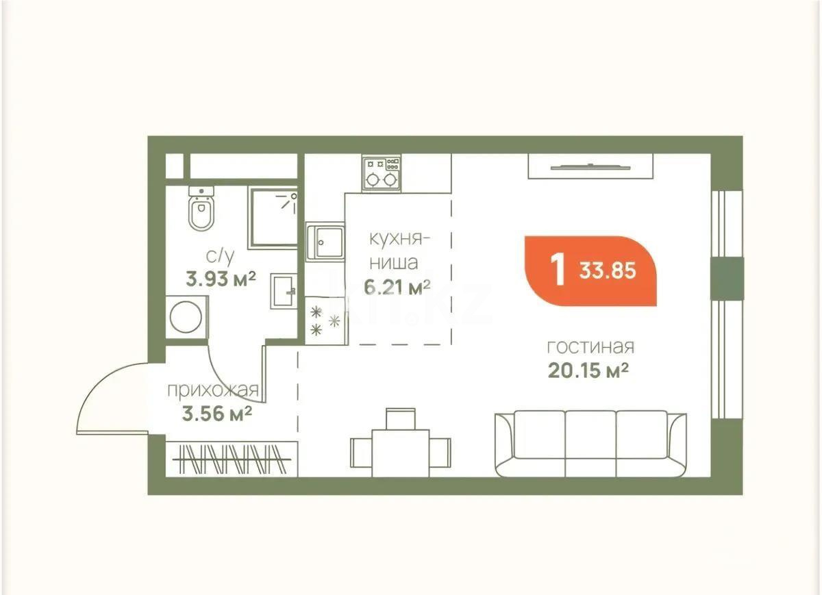 Продажа 1-комнатной квартиры, 34 м², пр. Рыскулова, дом  1 стр - Продажа квартир в Казахстане фото 1 из 1