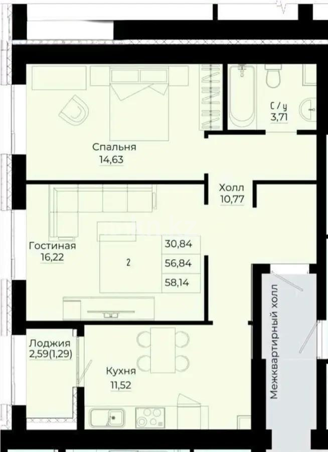 Продажа 2-комнатной квартиры, 58 м² - Продажа недвижимости в Астане - страница 34 фото 1 из 1