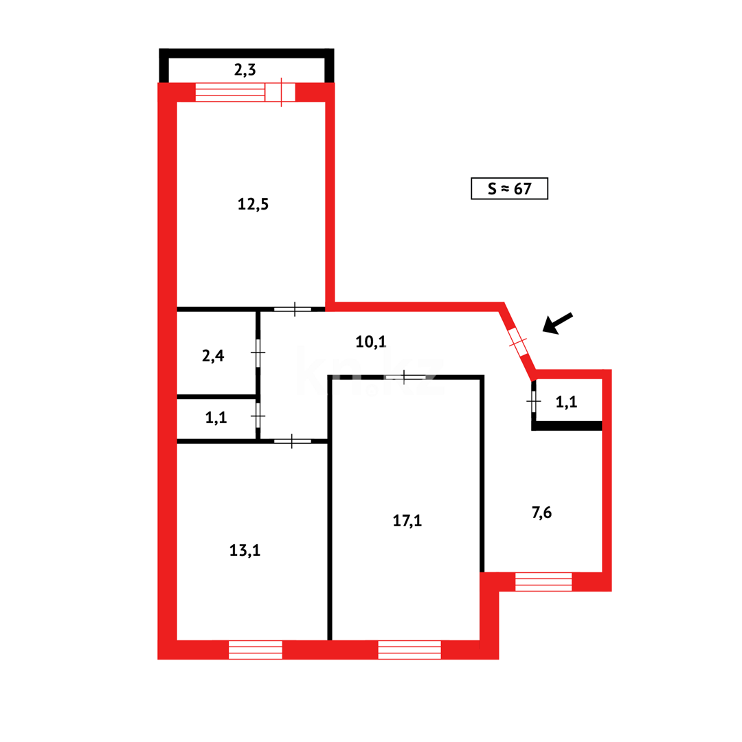 Продажа 3-комнатной квартиры, 67 м², ул. 3-й А мик-н - Продажа квартир в Темиртау фото 12 из 12