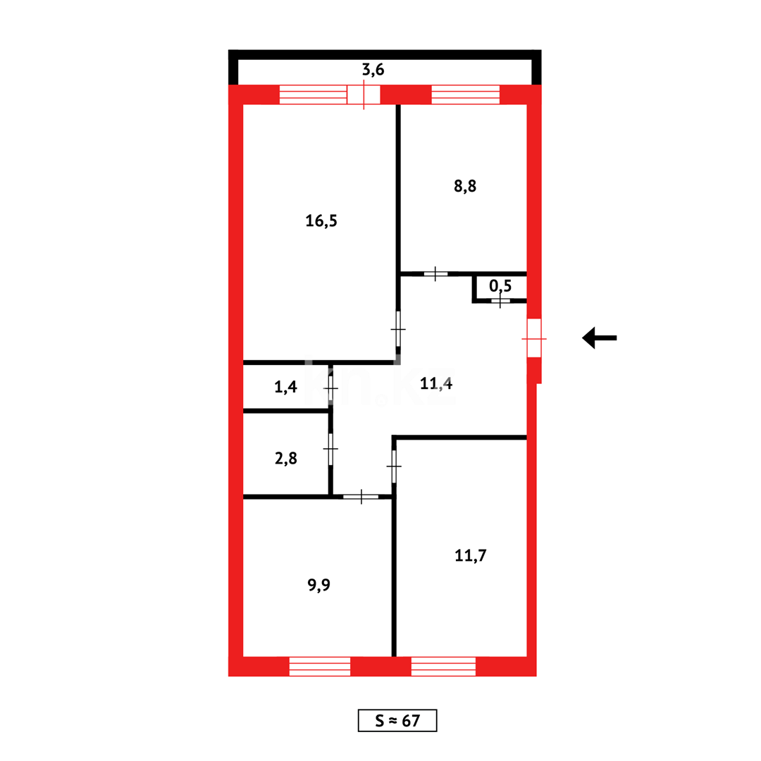 Продажа 3-комнатной квартиры, 66 м², ул. Панфилова - Продажа квартир в Темиртау фото 15 из 15