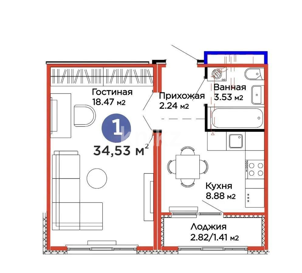 Продажа 1-комнатной квартиры, 34.54 м², пр. Улы Дала, дом  14 - Продажа  однокомнатных квартир в Астане без посредников фото 1 из 1