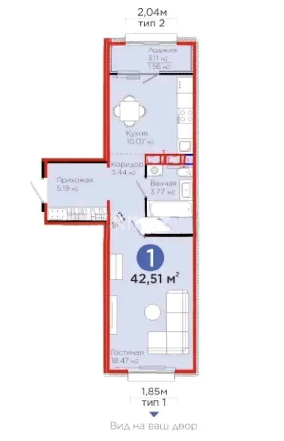 Продажа 1-комнатной квартиры, 43 м², ул. Е-652, дом  18 в Астане - фото 3