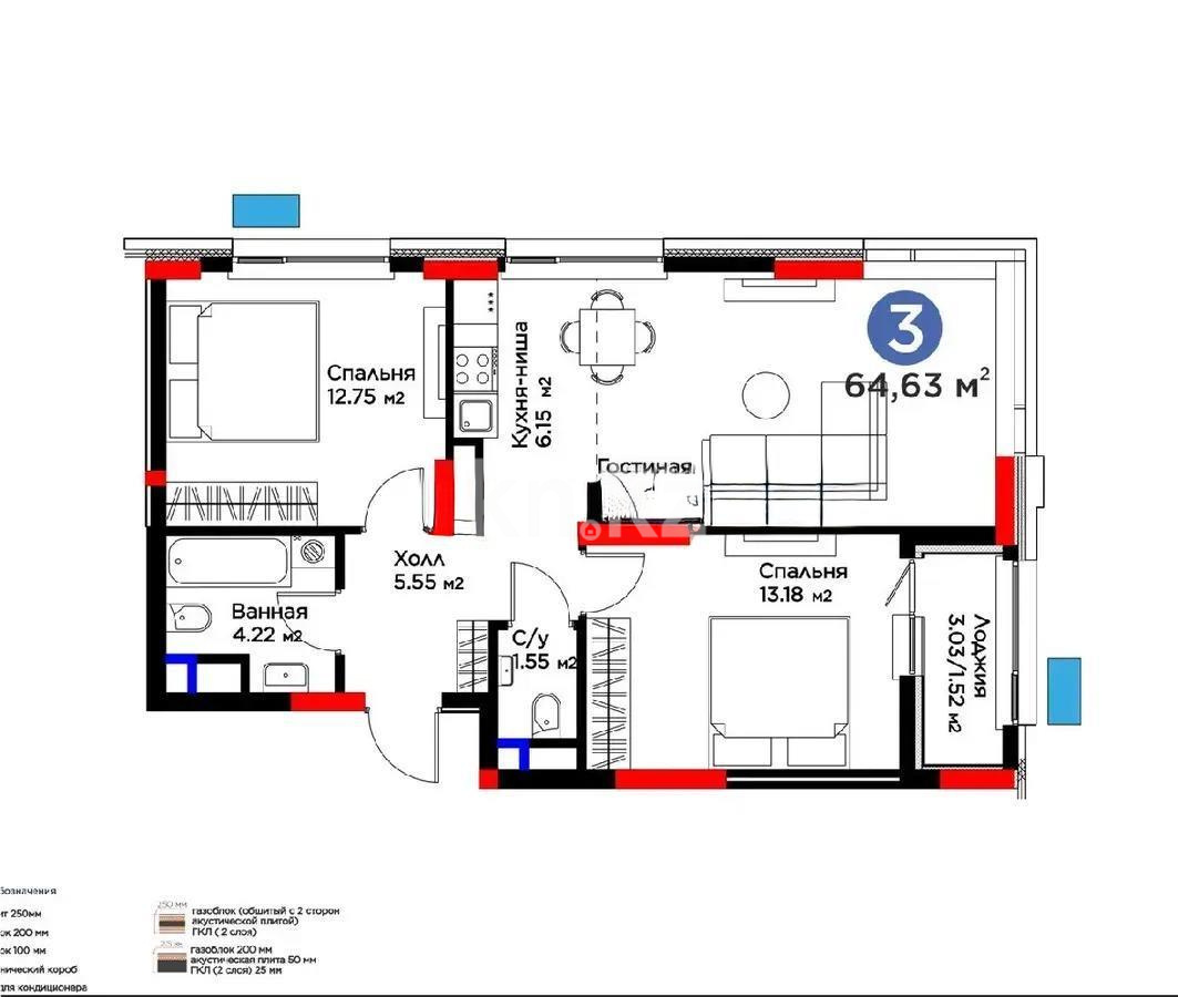 Продажа 3-комнатной квартиры, 64.63 м², пр. Туран, дом  57/5 стр - Продажа квартир в Астане с фото фото 2 из 2
