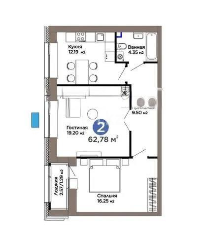 Продажа 2-комнатной квартиры, 62.78 м², ул. Рыскулова, дом  18/5 в Астане