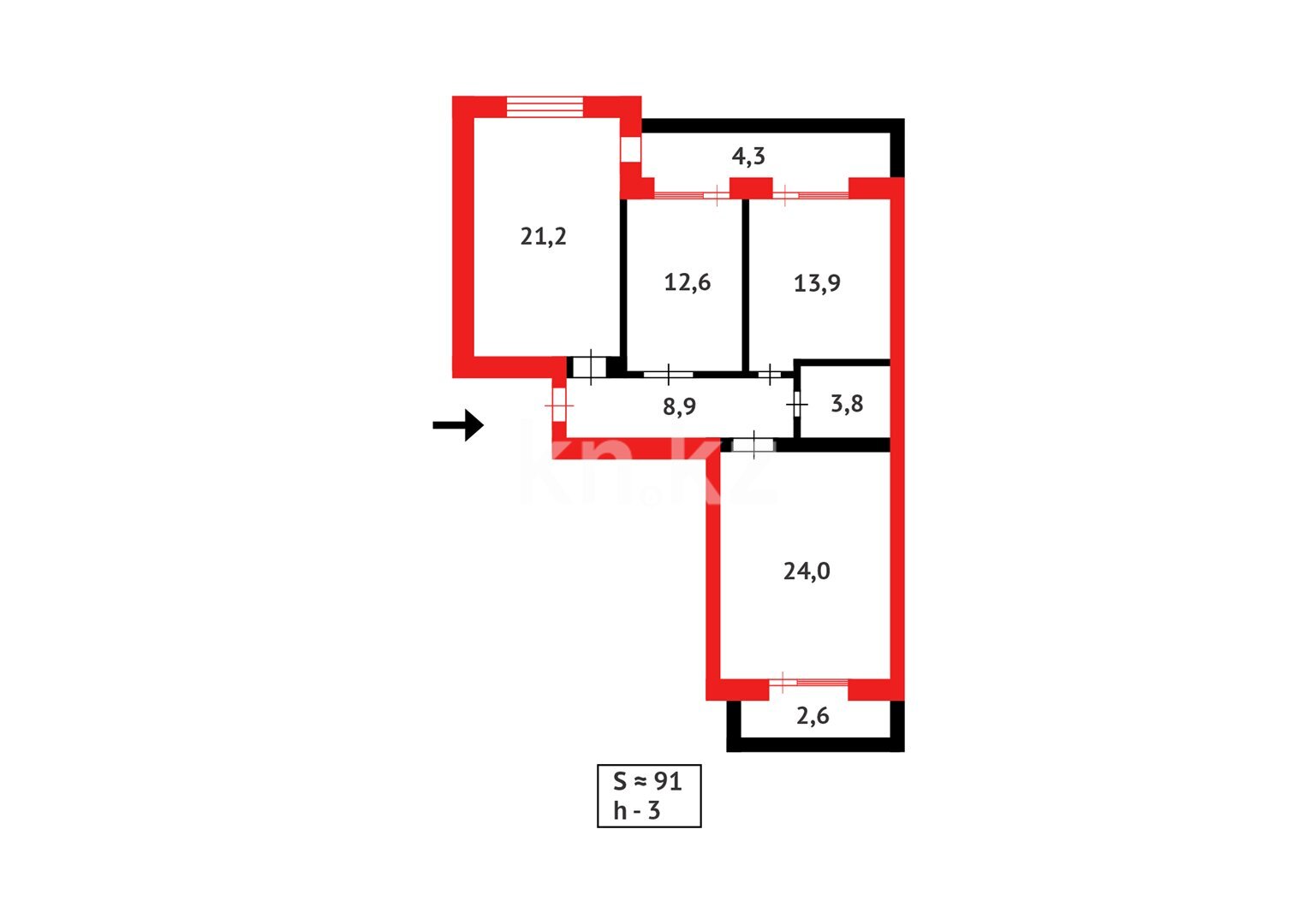 Продажа 3-комнатной квартиры, 91 м² в Караганде - фото 16