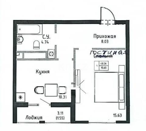 Продажа 1-комнатной квартиры, 40.26 м² в Астане