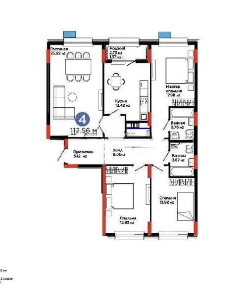 Продажа 4-комнатной квартиры, 112.56 м² - Продажа четырехкомнатных квартир в кирпичном доме в Астане фото 1 из 1