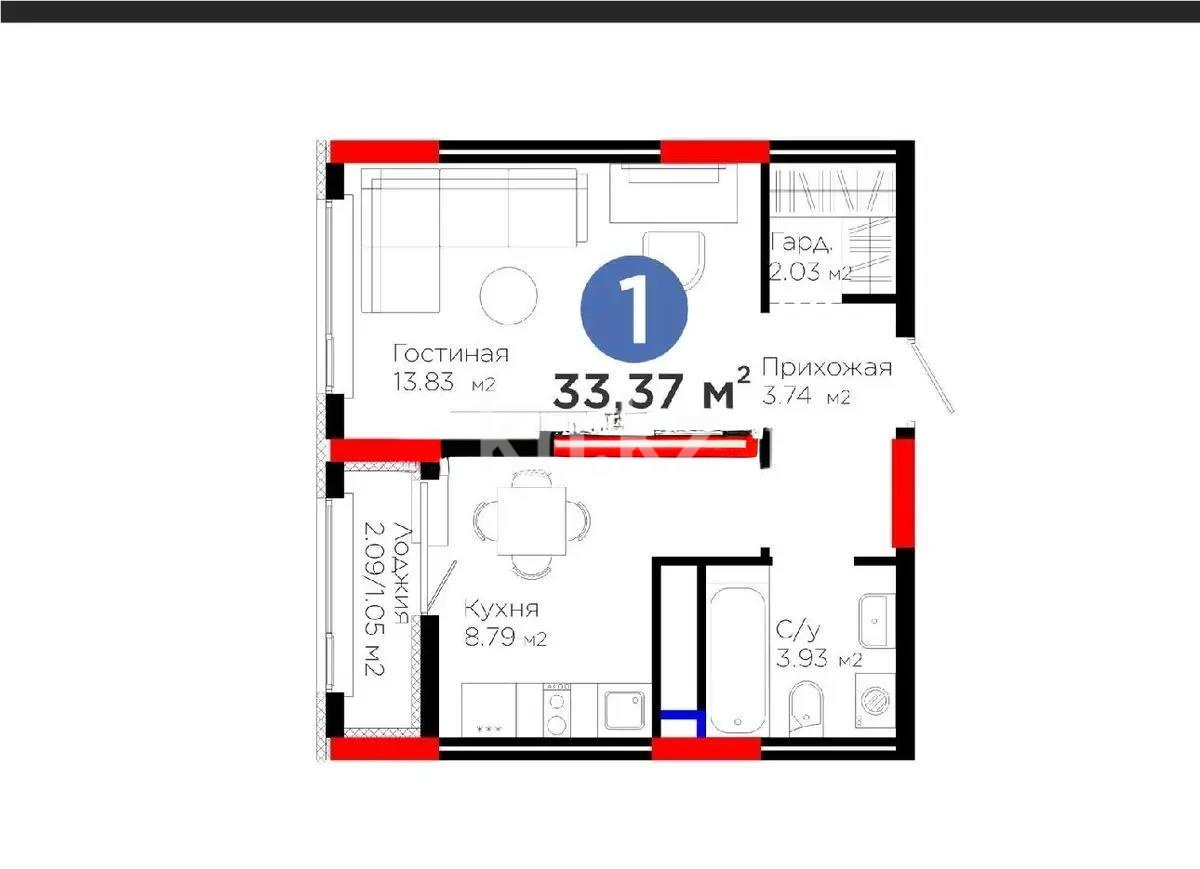 Продажа 1-комнатной квартиры, 33.37 м², ул. Е-908, дом  23 стр в Астане