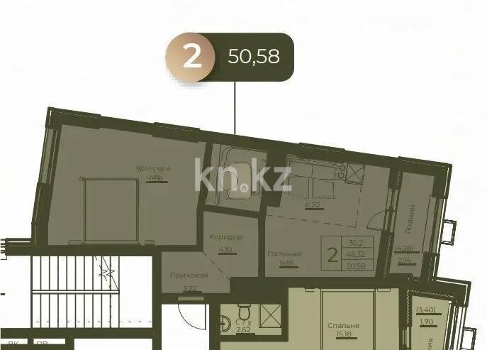 Продажа 2-комнатной квартиры, 51 м² в Астане