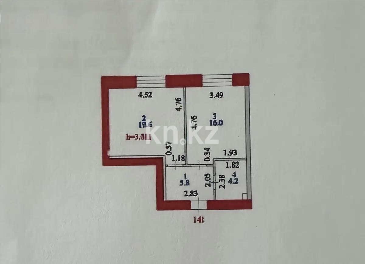 Продажа 1-комнатной квартиры, 45.6 м² в Астане