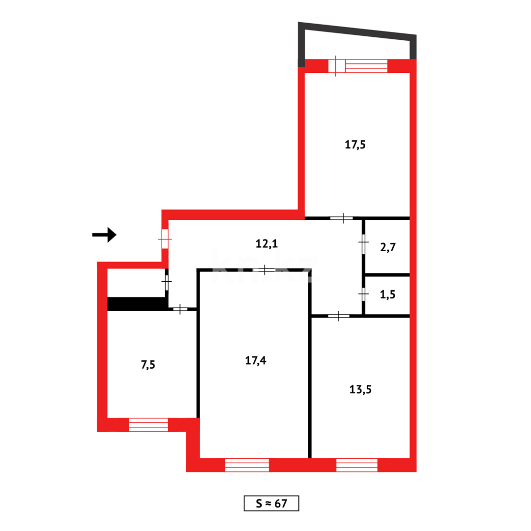Продажа 3-комнатной квартиры, 69 м² - Продажа  трехкомнатных квартир в Темиртау фото 6 из 6