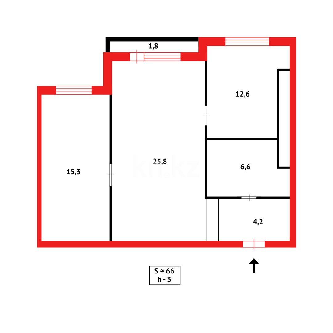 Продажа 3-комнатной квартиры, 66 м², ул. Таттимбета, дом  5/5 - Продажа  трехкомнатных квартир в Караганде фото 17 из 17