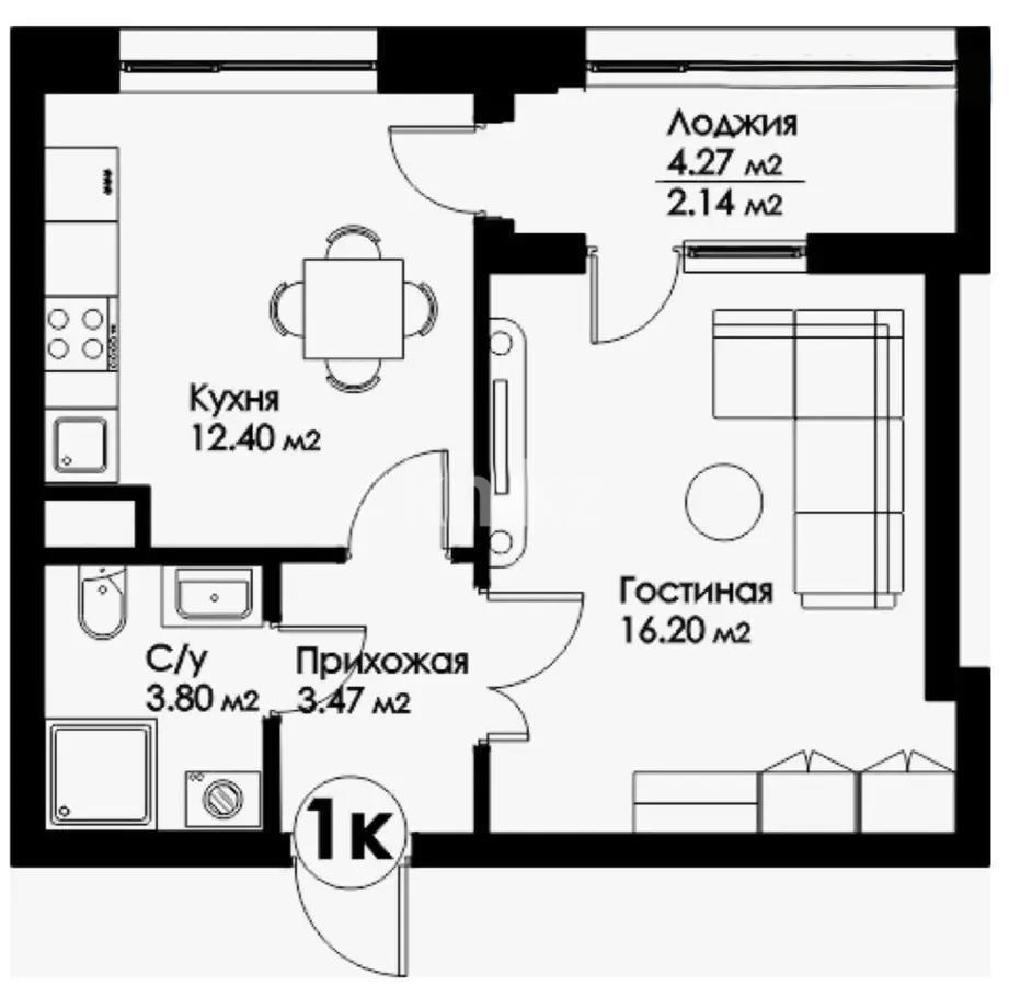 Продажа 1-комнатной квартиры, 38.2 м², пр. Кошкарбаева, дом  54а - Продажа  однокомнатных квартир в Астане без посредников фото 1 из 1