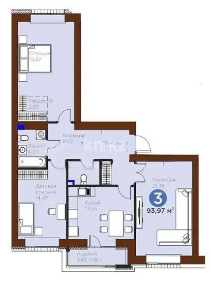 Продажа 3-комнатной квартиры, 93.97 м² в Астане
