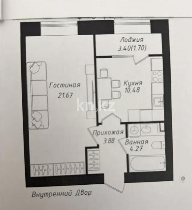 Продажа 1-комнатной квартиры, 42 м² в Астане