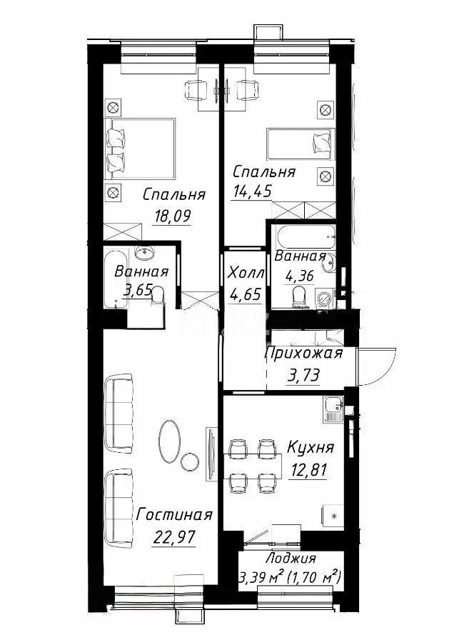 Продажа 3-комнатной квартиры, 86.41 м² - Продажа трехкомнатных квартир в р-не Нура Астаны фото 1 из 1