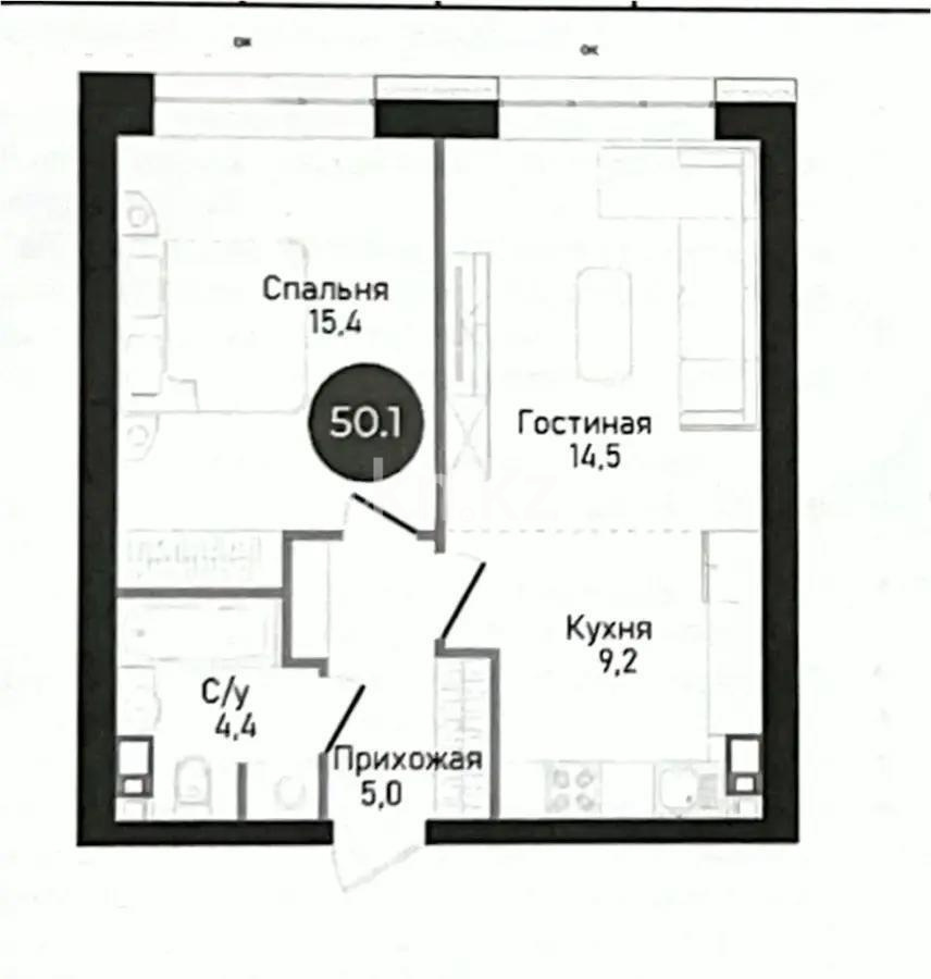 Продажа 2-комнатной квартиры, 50.1 м², ул. Нурмагамбетова, дом  71 - Продажа квартир в новостройках Алматы без посредников фото 1 из 1