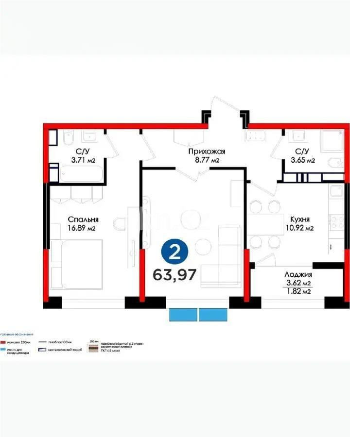 Продажа 2-комнатной квартиры, 64 м², ул. Минина, дом  14а - Продажа  двухкомнатных квартир в Алматы без посредников с фото фото 4 из 4