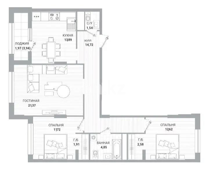 Продажа 3-комнатной квартиры, 88 м², пр. Туран, дом  39 в Астане