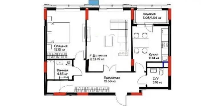Продажа 2-комнатной квартиры, 69.67 м² в Астане