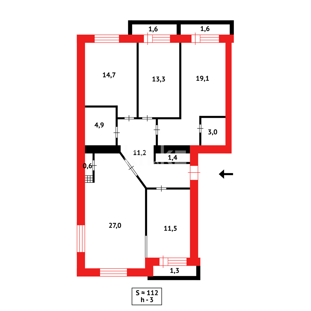 Продажа 4-комнатной квартиры, 107 м², ул. Таттимбета - Продажа  четырехкомнатных квартир в Караганде фото 21 из 21