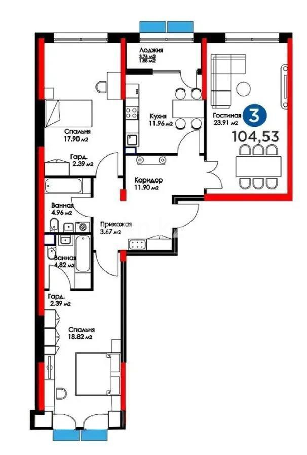 Продажа 3-комнатной квартиры, 104.53 м², ул. Минина, дом  14а - Продажа  трехкомнатных квартир в новостройках Алматы фото 1 из 1
