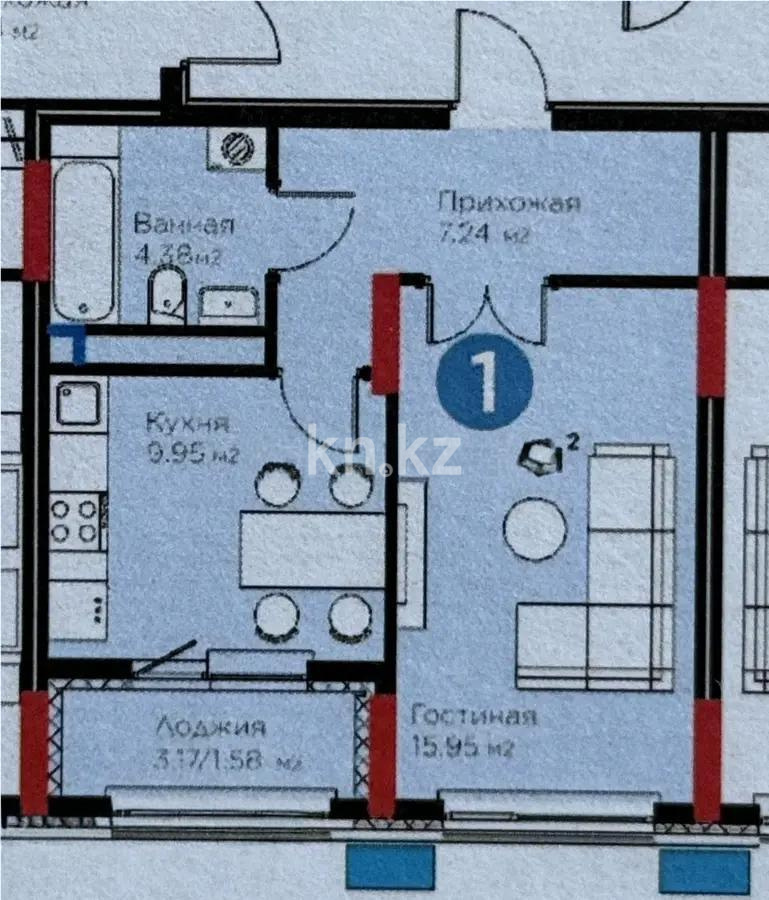 Продажа 1-комнатной квартиры, 39.11 м², ул. Бухар жырау, дом  33 в Астане - фото 3