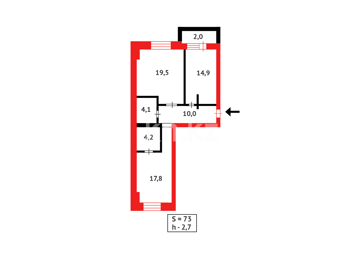 Продажа 2-комнатной квартиры, 72 м², ул. Дюсембекова - Продажа  двухкомнатных квартир в Караганде фото 15 из 15