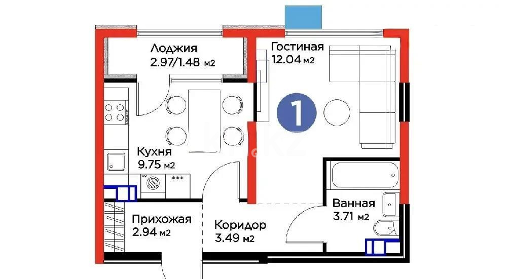 Продажа 1-комнатной квартиры, 33.42 м² - Продажа квартир от собственников в Алматы - страница 2 фото 1 из 1