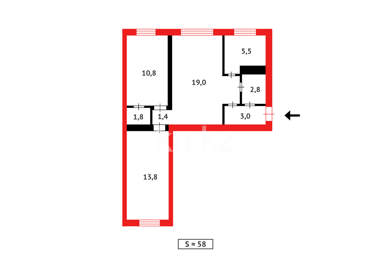 Продажа 3-комнатной квартиры, 58 м², ул. Ермекова - Продажа квартир в Абае фото 6 из 6