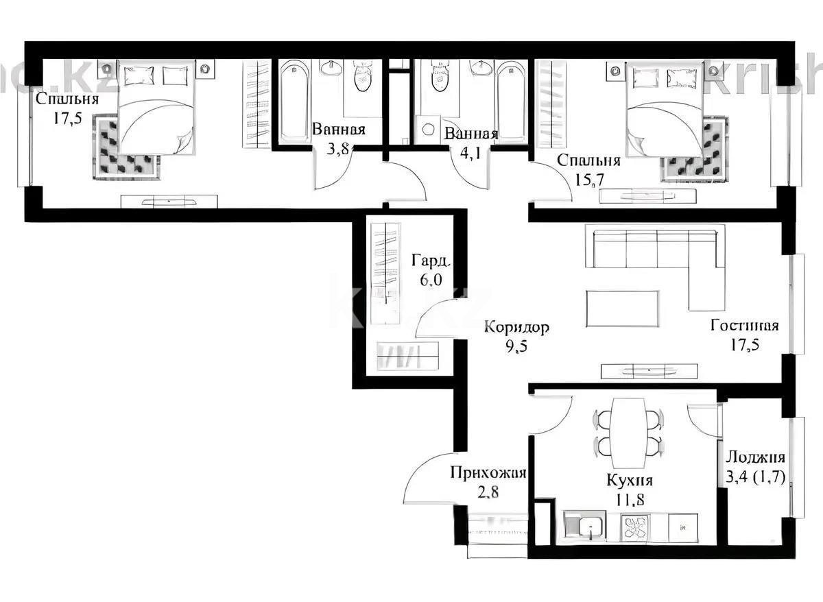 Продажа 3-комнатной квартиры, 92.6 м² - Продажа квартир в Алатауском р-не Алматы - страница 9 фото 2 из 2