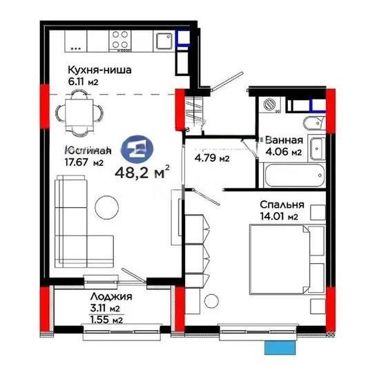 Продажа 2-комнатной квартиры, 48.2 м², пр. Туран, дом  43/6 в Астане - фото 5