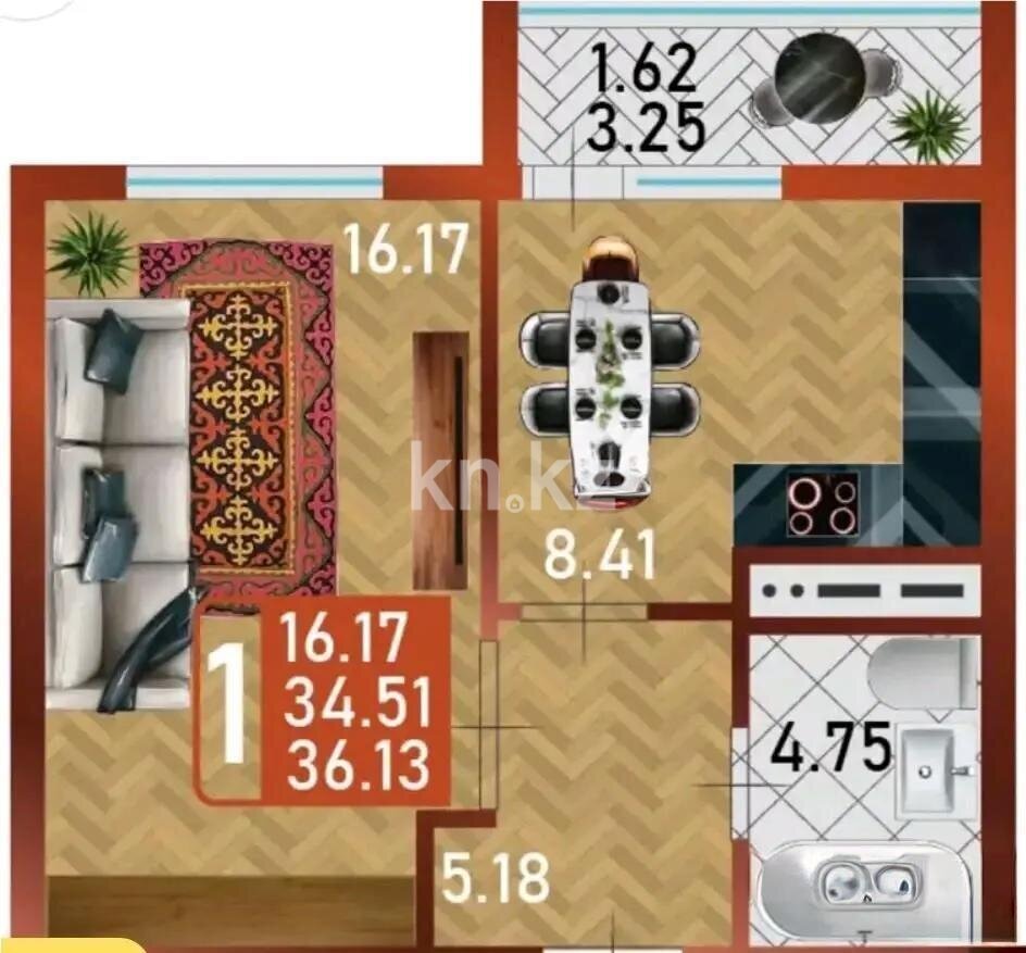 Продажа 1-комнатной квартиры, 36.13 м² в Астане