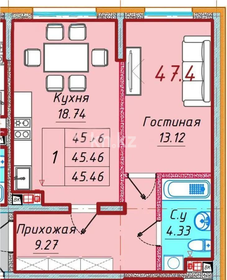 Продажа 1-комнатной квартиры, 47.4 м², мкр-н Кайрат, дом  135/4 - Продажа квартир в новостройках Алматы с фото фото 1 из 1