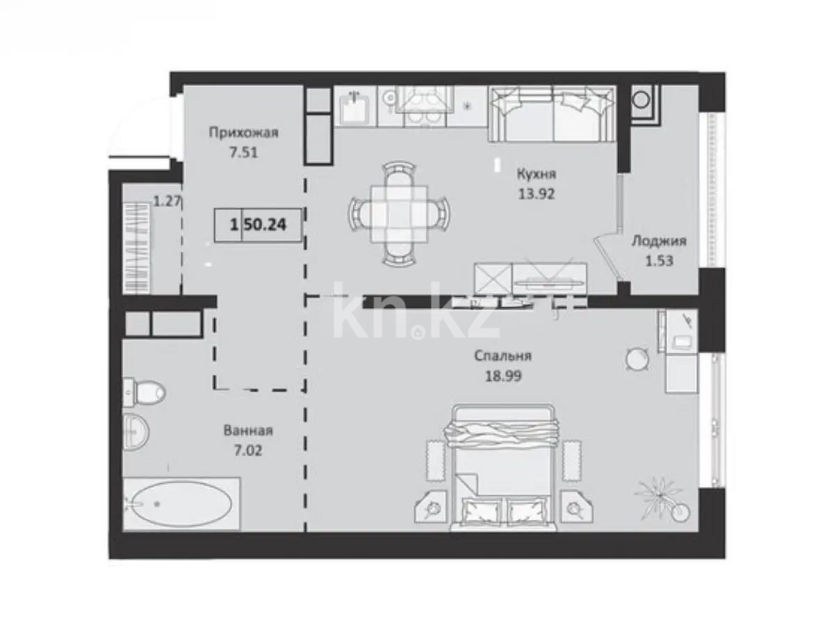 Продажа 2-комнатной квартиры, 50 м² в Алматы