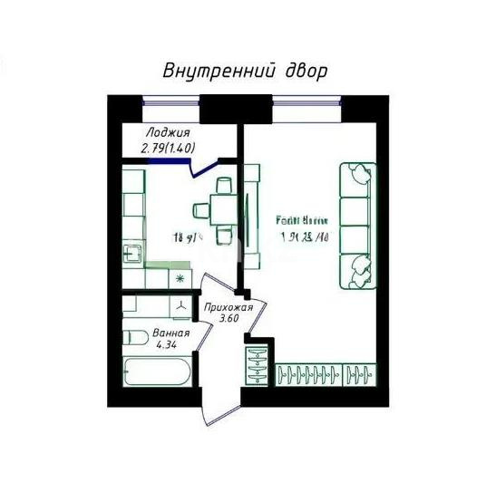 Продажа 1-комнатной квартиры, 41.68 м² в Астане