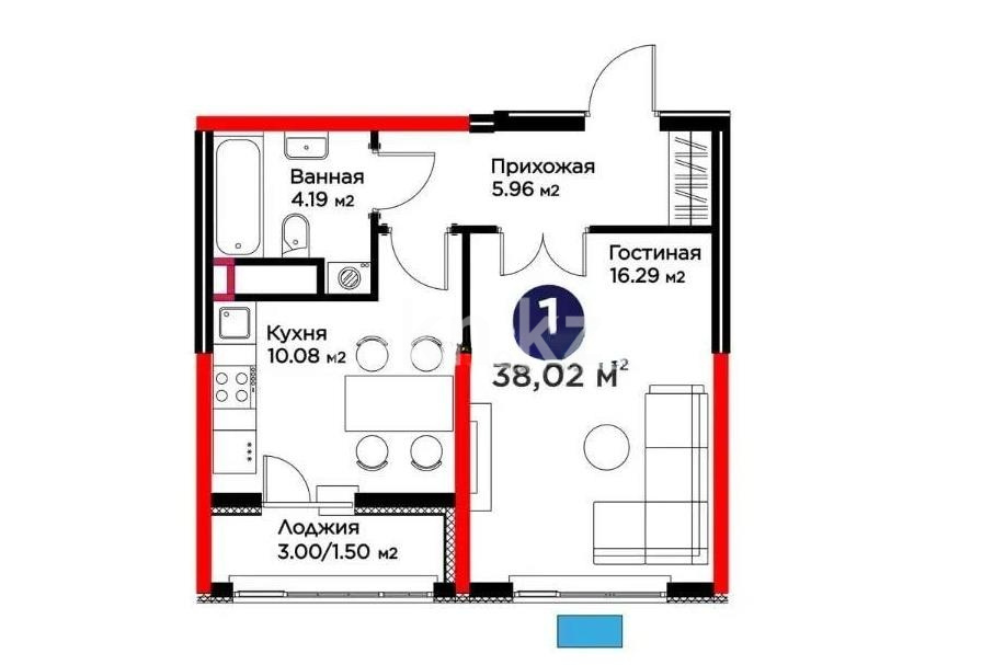 Продажа 1-комнатной квартиры, 38.02 м² - Продажа квартир в Казахстане - страница 22 фото 1 из 1