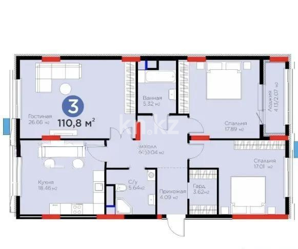 Продажа 3-комнатной квартиры, 111 м², ул. Рыскулова, дом  18 в Астане - фото 3