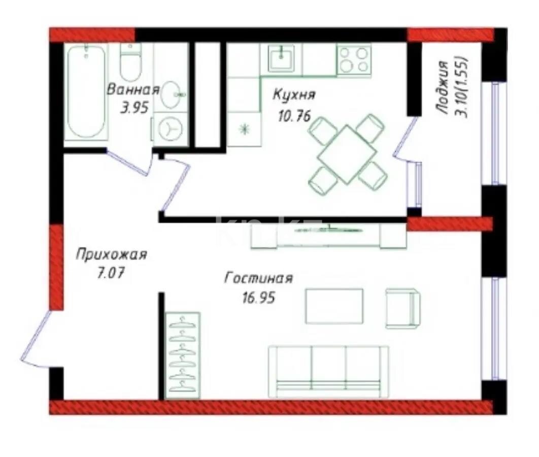 Продажа 1-комнатной квартиры, 40.28 м² в Астане