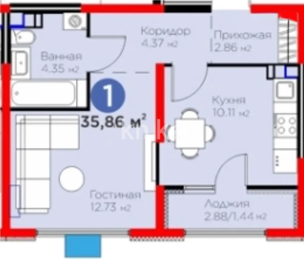Продажа 1-комнатной квартиры, 35.86 м² в Алматы