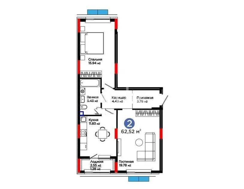 Продажа 2-комнатной квартиры, 63 м² в Астане