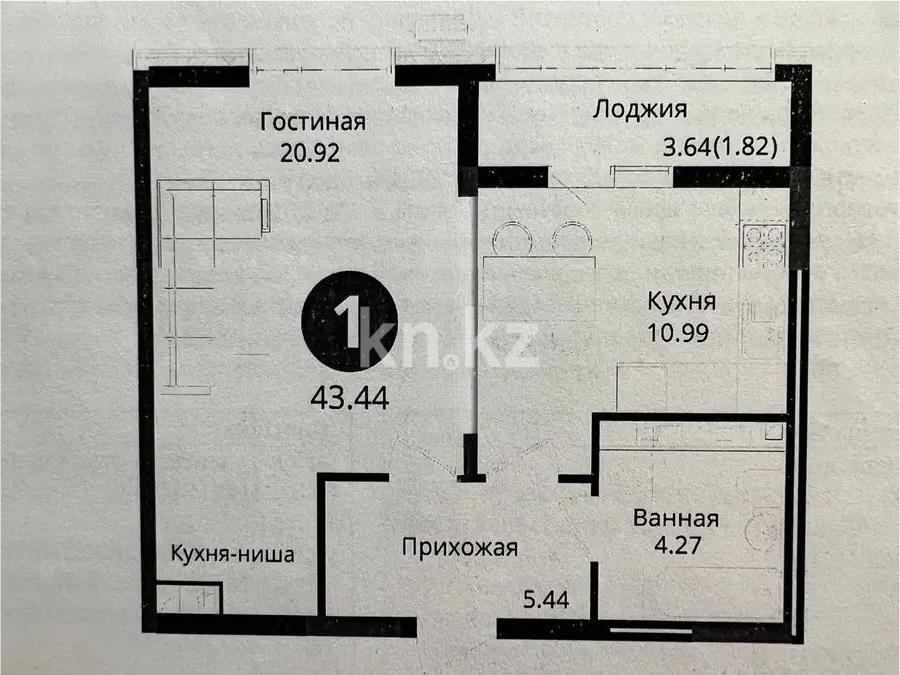 Продажа 2-комнатной квартиры, 43.44 м², ул. Е-429, дом  14 в Астане