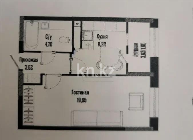 Продажа 1-комнатной квартиры, 38.4 м² в Астане