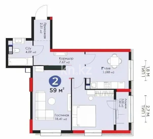 Продажа 2-комнатной квартиры, 59.8 м², ул. Баглановой, дом  12/5 стр - Продажа  двухкомнатных квартир в Астане фото 1 из 1