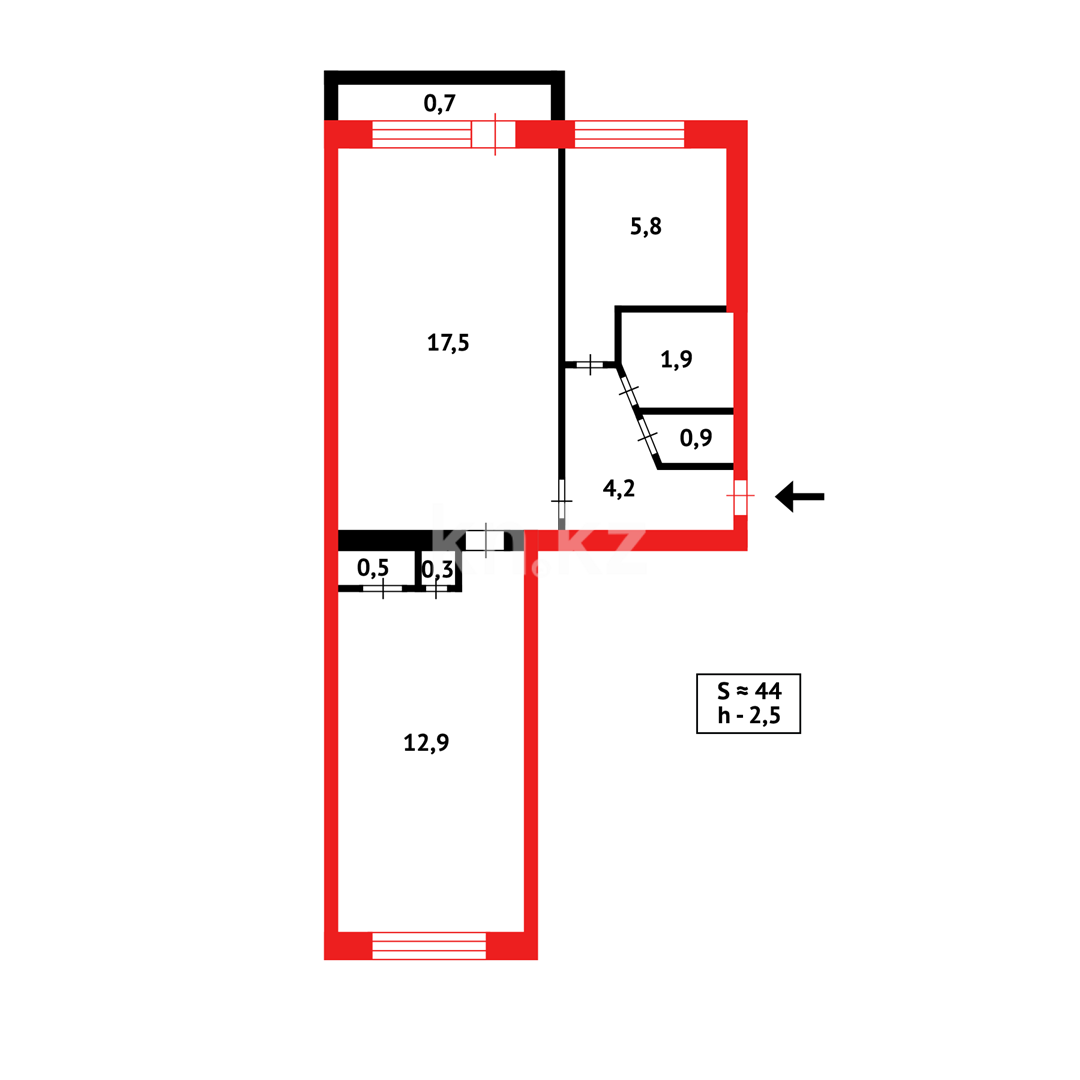 Продажа 2-комнатной квартиры, 44 м², мкр-н 16, дом  31 в Караганде - фото 12