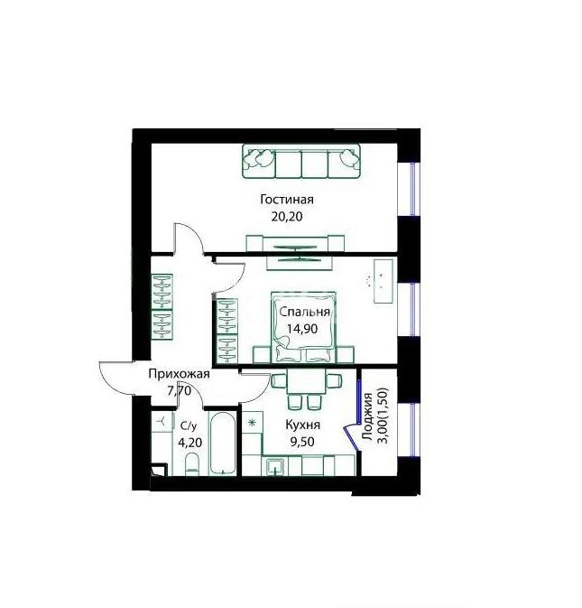 Продажа 2-комнатной квартиры, 58 м², ул. Жошы хана, дом  12/3 - Продажа  двухкомнатных квартир в новостройках Астаны фото 1 из 1