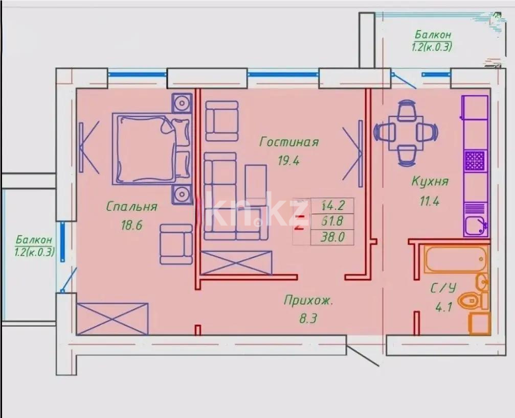 Продажа 2-комнатной квартиры, 65 м², ул. Бокейхана, дом  11а в Астане - фото 2