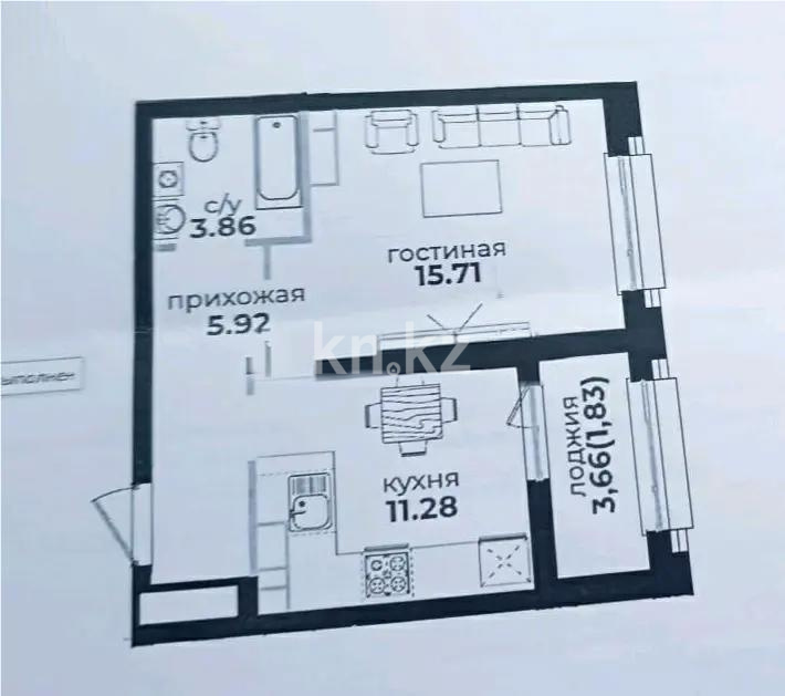 Продажа 1-комнатной квартиры, 36 м², ул. Байтурсынова, дом  47 стр - Продажа квартир в Астане фото 1 из 1